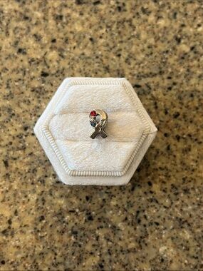 Silver Ribbon Charm with Red and Clear Stones - Women Jewelry